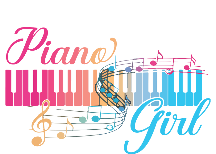 Piano Girl Colorful Keyboard Graphic Musical Notes Cute T-Shirt