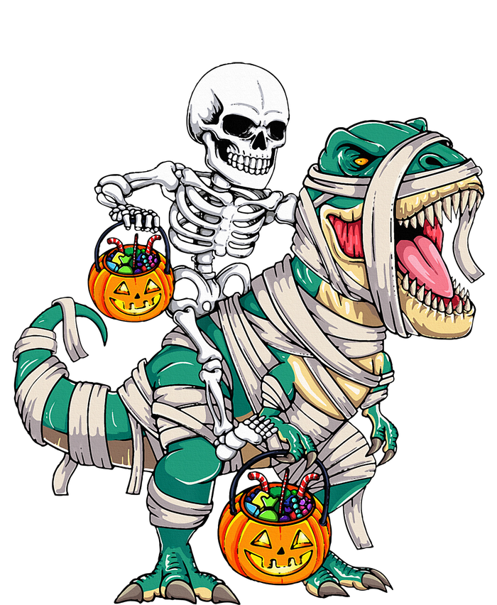 Skeleton Riding Mummy Dinosaur T Rex Funny Halloween T-Shirt