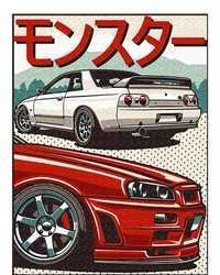 JDM Skyline R32 Car Tuning Japan Rising Sun Drift Canvas