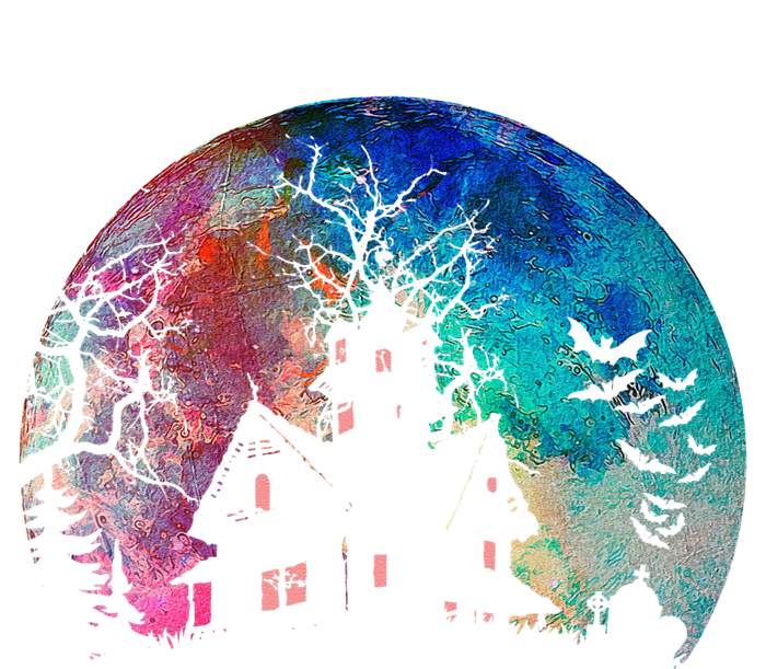 Creepy Haunted House & Spooky Watercolor Full Moon Halloween T-Shirt