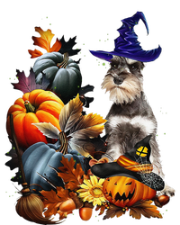 Grey Miniature Schnauzer Witch Hat Spooky Pumpkin Halloween T-Shirt