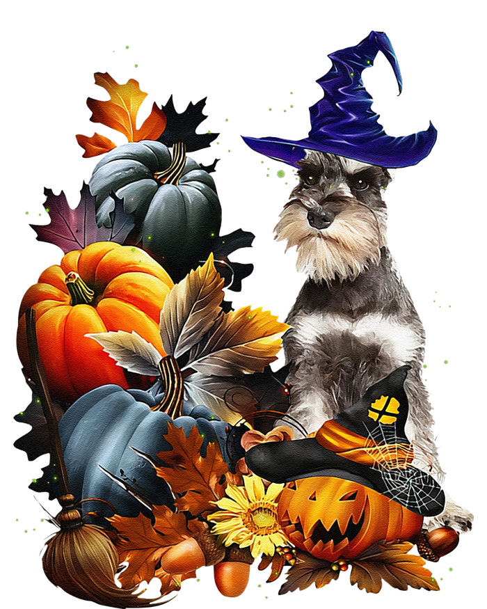 Grey Miniature Schnauzer Witch Hat Spooky Pumpkin Halloween T-Shirt