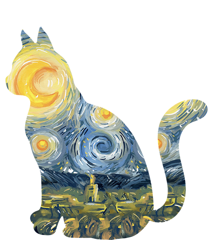 Cute Cat Toy Starry Night Fur Kitten Animal Painting Long Sleeve Shirt