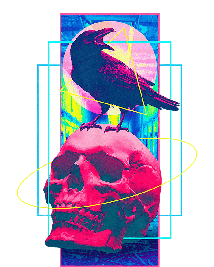 Vaporwave Skull & Crow Halloween Retro Aesthetic Art Cooling Performance Crew T-Shirt