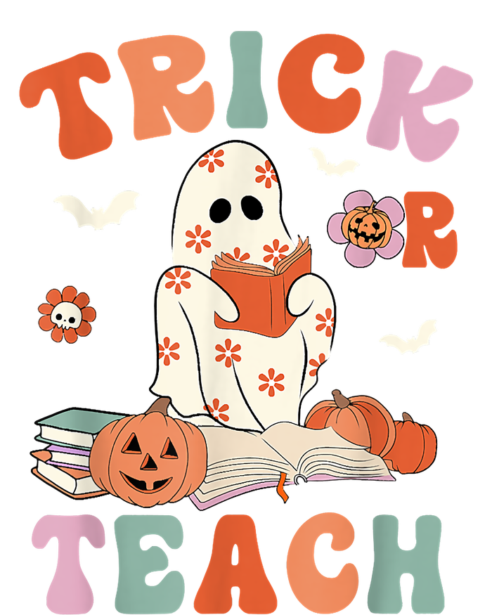 Groovy Halloween Trick Or Teach Retro Floral Ghost Teacher Premium Hoodie