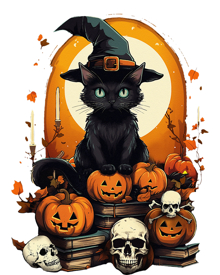 Black Cat Witch Reading Book Spooky Halloween Vibe Premium T-Shirt