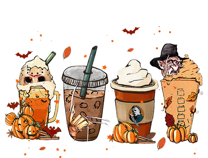 Autumn Fall Horror Latte Coffee Cups Ghost Halloween T-Shirt