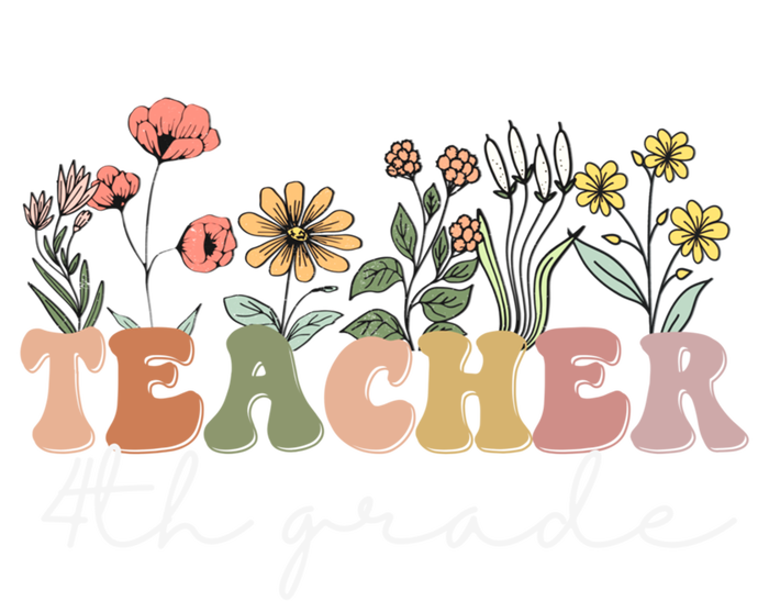 Fourth Grade Teacher Retro Boho Wildflower Teachers Day Gift T-Shirt