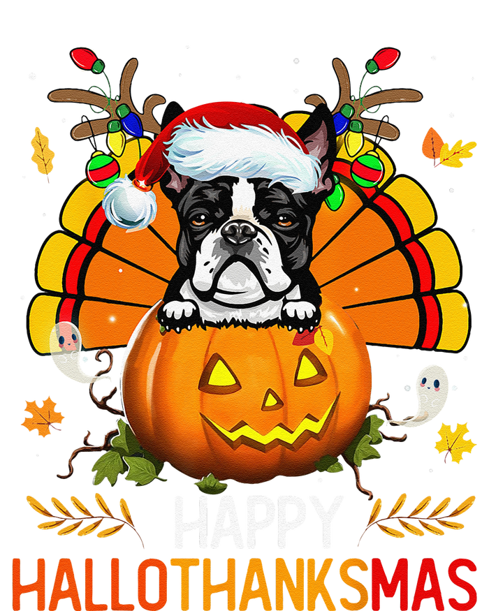 Boston Terrier Happy Hallothanksmas Halloween Christmas Softstyle Adult Sport Polo