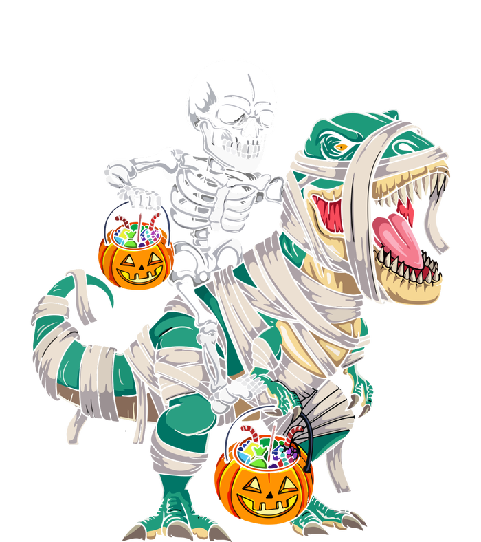 Funny Skeleton Riding Mummy Dinosaur T Rex For Halloween Gift T-Shirt