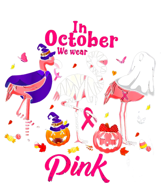 In October We Wear Pink Breast Cancer Flamingos Halloween Funny Gift Button