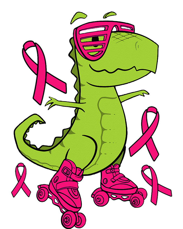 Skating Dinosaur Breast Cancer Awareness TRex Pink Ribbon T-Shirt