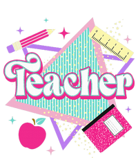 Pink Teacher 90s With Apple Ruler Pencil Book Back To School Women's Fleece Hoodie