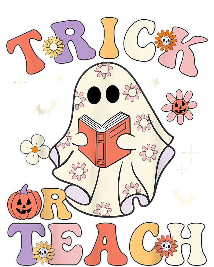 Groovy Halloween Trick Or Teach Retro Floral Ghost Teacher Tie-Dye T-Shirt