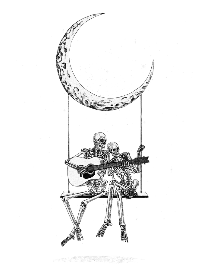 Skeleton Moon Band Rock And Roll Concert Graphic T-Shirt