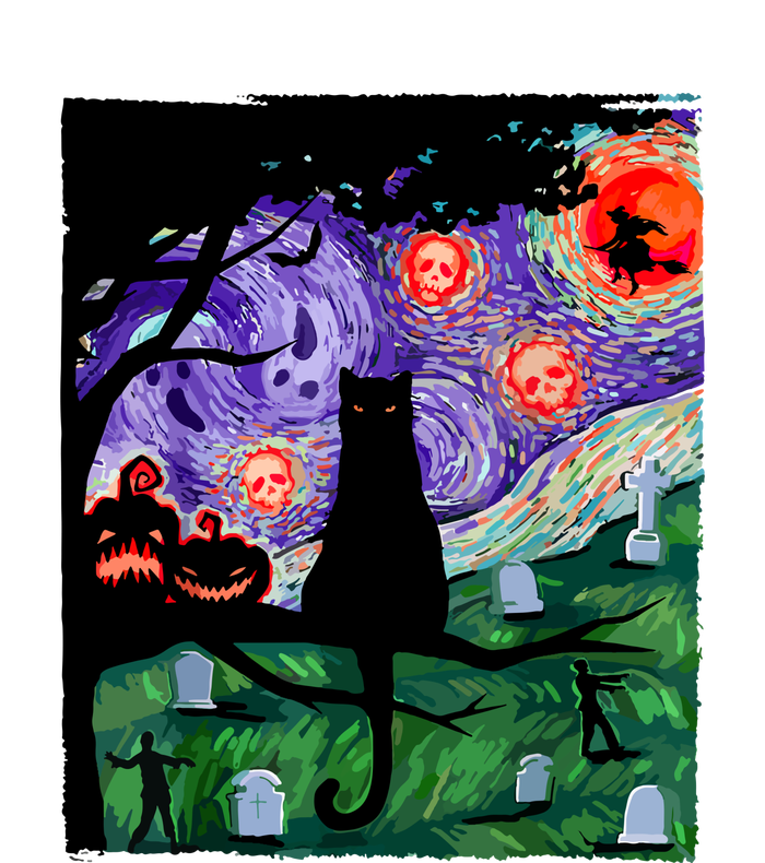 Cat Black Halloween Scary Night Cat Pumpkin Art Gift Tall Long Sleeve T-Shirt