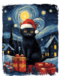 Christmas Black Cat Starry Night Van Gogh Retro Cat Art Striped Beanie with Solid Band