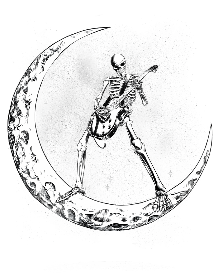 Rock On Skeleton Moon Rock And Roll Funny Halloween Dry Zone Grid Polo