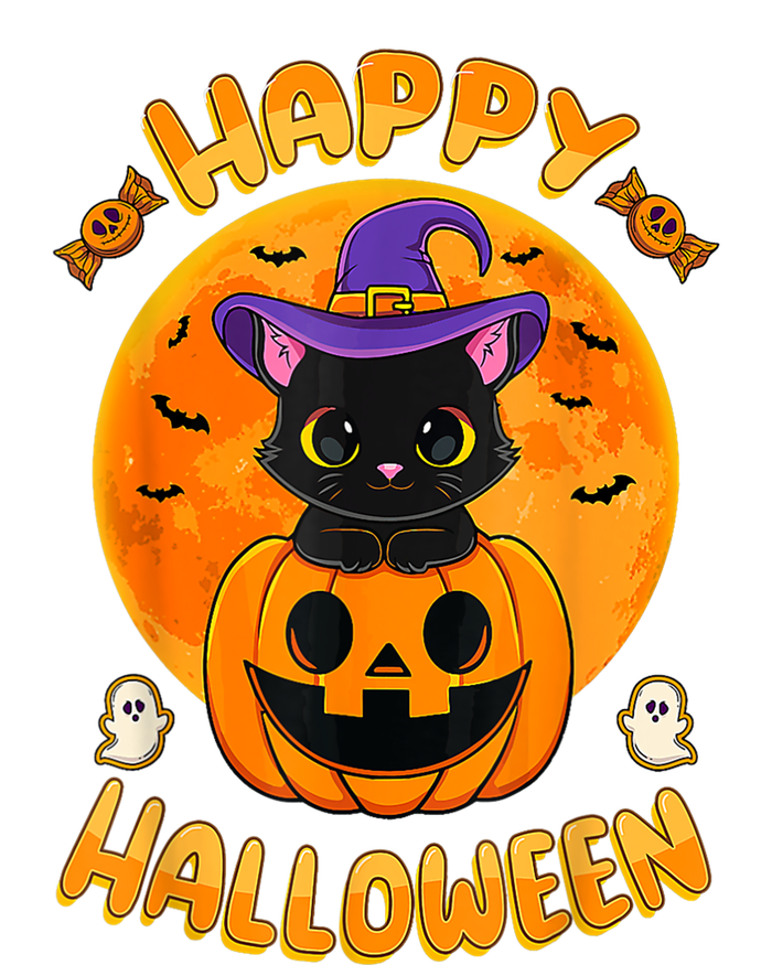 Halloween Black Cat Witch Hat Pumpkin T-Shirt