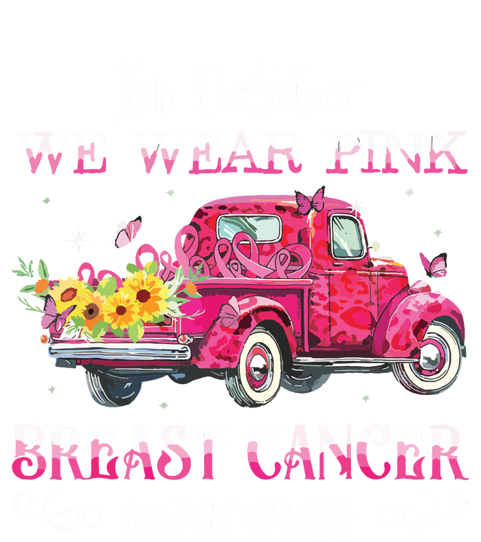 In October We Wear Pink Ribbon Leopard Truck Breast Cancer 25L Jumbo Tote