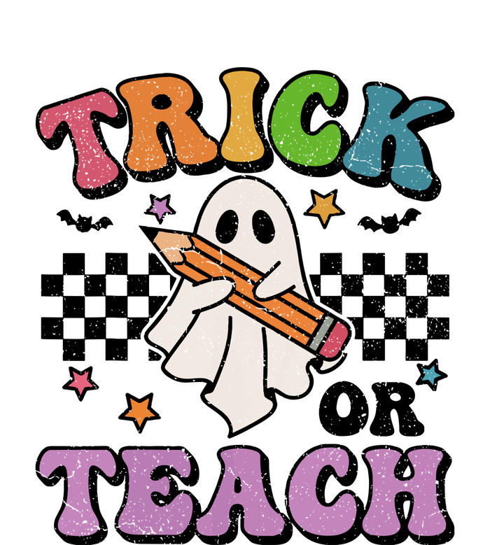 Trick Or Teach Retro Groovy Halloween Floral Ghost Teacher Gift 25L Jumbo Tote