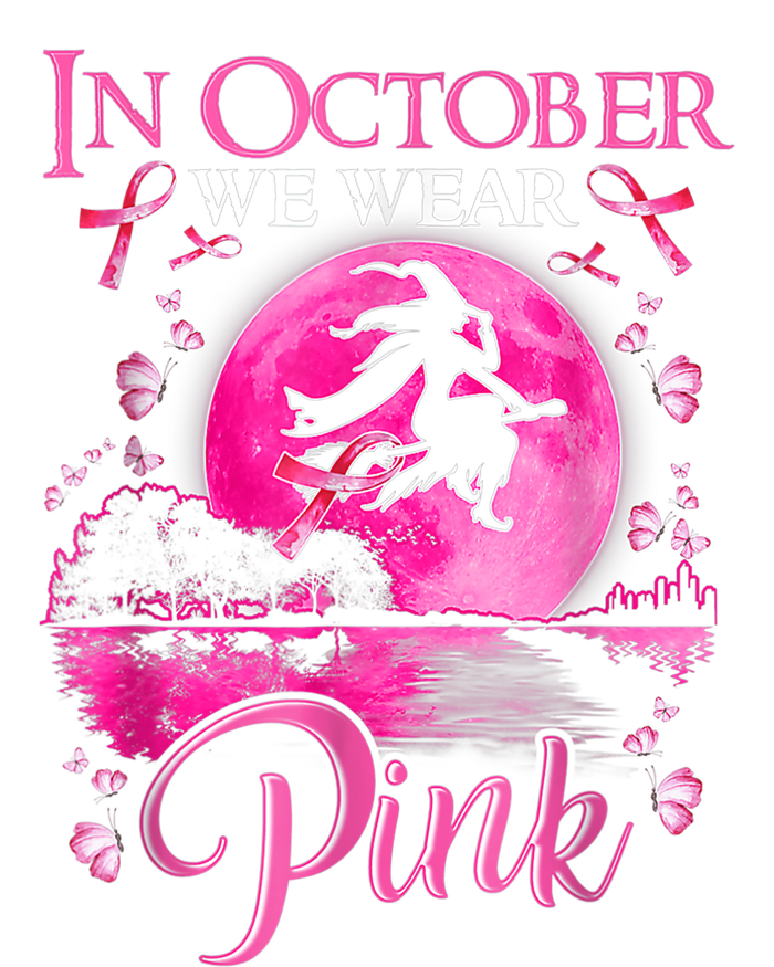 In October We Wear Pink Ribbon Witch Halloween Breast Cancer Pajama Set