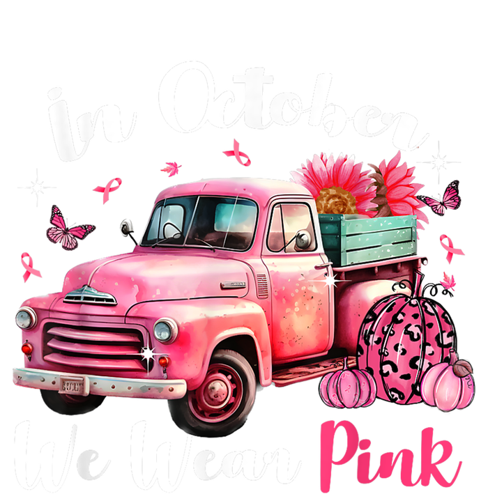 In October We Wear Pink Leopard Truck Pumpkin Breast Cancer T-Shirt