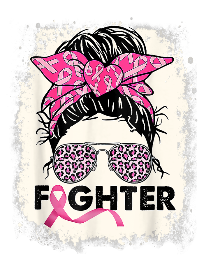 Fighter Messy Bun Pink Warrior Breast Cancer Awareness Pajama Set