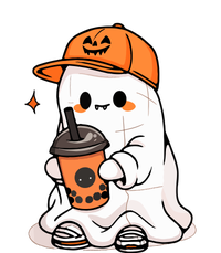 Funny Halloween Cute Little Ghost Drinking Coffee Spooky Season Gift Poster