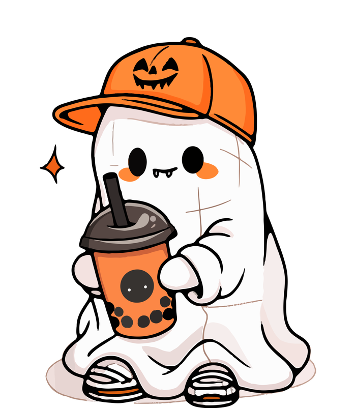 Funny Halloween Cute Little Ghost Drinking Coffee Spooky Season Gift Poster