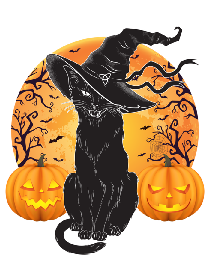 Black Cat Costume Scary Halloween Witch Hat And Moon Gift T-Shirt