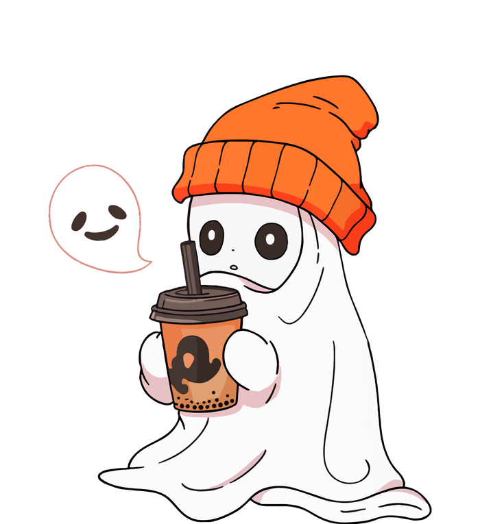 Funny Little Ghost Drinking Coffee Cute Halloween Spooky Season Gift T-Shirt