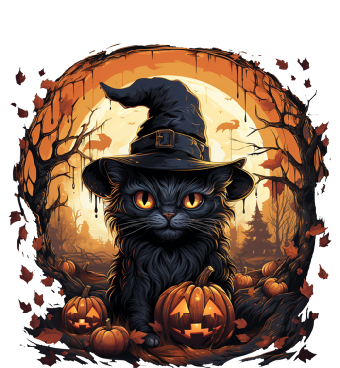 Black Cat Wearing Witch Hat Full Moon Halloween Costume Gift T-Shirt