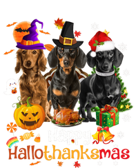 Happy Hallothanksmas Dachshund Halloween Thanksgiving Xmas V-Neck T-Shirt