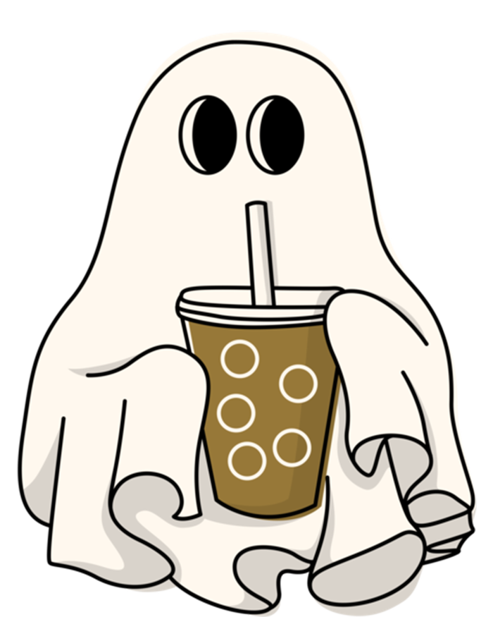 Cute Ghost With Coffee Funny Halloween Spooky Coffee Lovers Gift Kids Long Sleeve Shirt