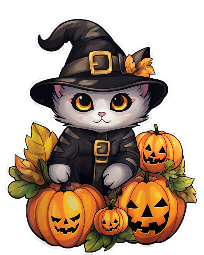 Moonlit Mischief Feline Sorcery Amidst Pumpkins T-Shirt