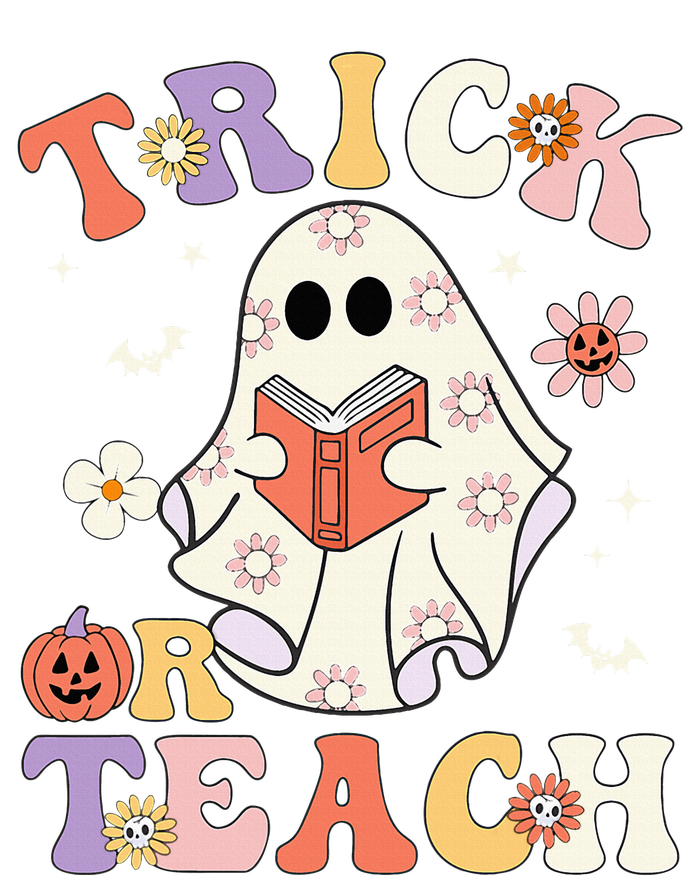 Groovy Teacher Halloween Trick Or Teach Retro Floral Ghost Yupoong Adult 5-Panel Trucker Hat