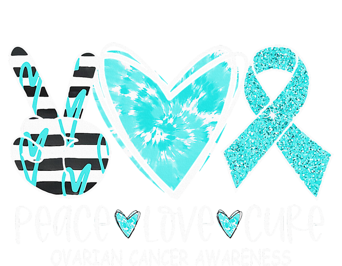 Ovarian Cancer Awareness Teal Ribbon Heart Peace Love Cure Flexfit Unipanel Trucker Cap