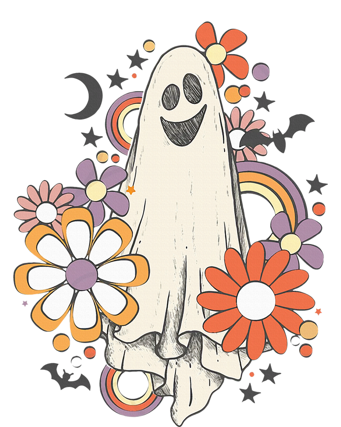 Groovy Vintage Floral Ghost Cute Halloween Spooky Season T-Shirt