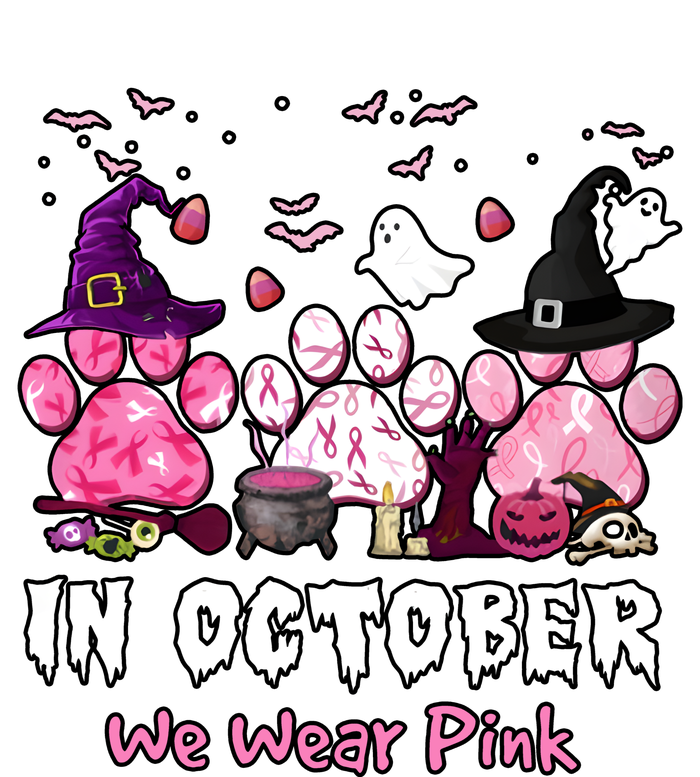 In October We Wear Pink Paw Prints Halloween Witch T-Shirt