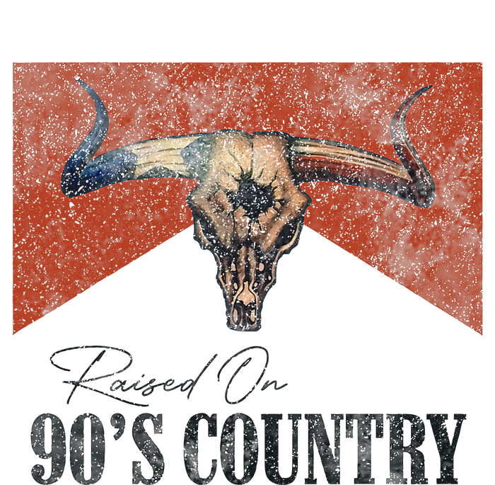 Vintage Raised On 90s Country Music Bull Skull Western Long Sleeve Shirt