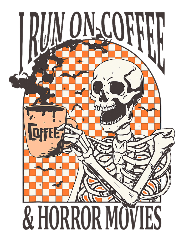 I Run On Coffee And Horror Movies Skeleton Halloween V-Neck T-Shirt