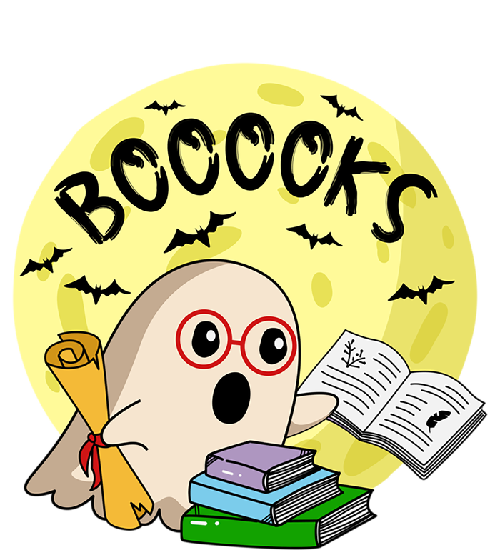 Boooks Moon Ghost Halloween Bookworm Reading Lover Gift Long Sleeve Shirt