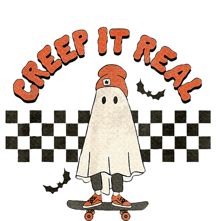 Funny Halloween Creep It Real Retro Skateboarding Ghost Full-Length Apron With Pockets