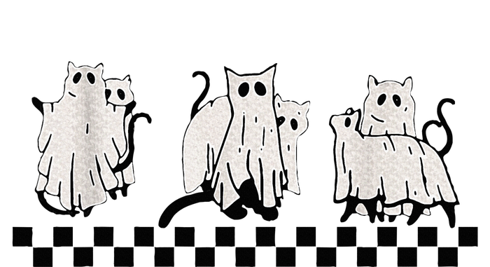 Vintage Halloween Ghost Cats Cute Cats In Ghost Costumes Full Zip Hoodie