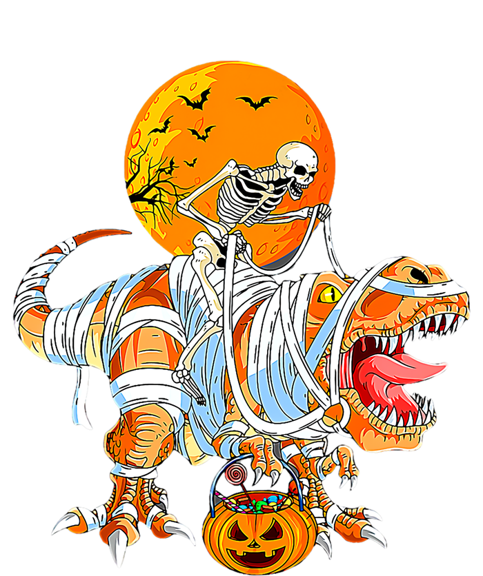 Skeleton Riding Mummy Dinosaur TRex Pumpkin Halloween Funny Cool Gift T-Shirt