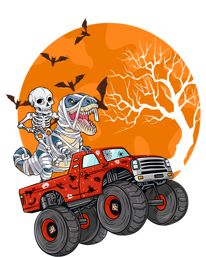 Skeleton And Mummy Dinosaur Riding Monster Truck Halloween Day Great Gift T-Shirt