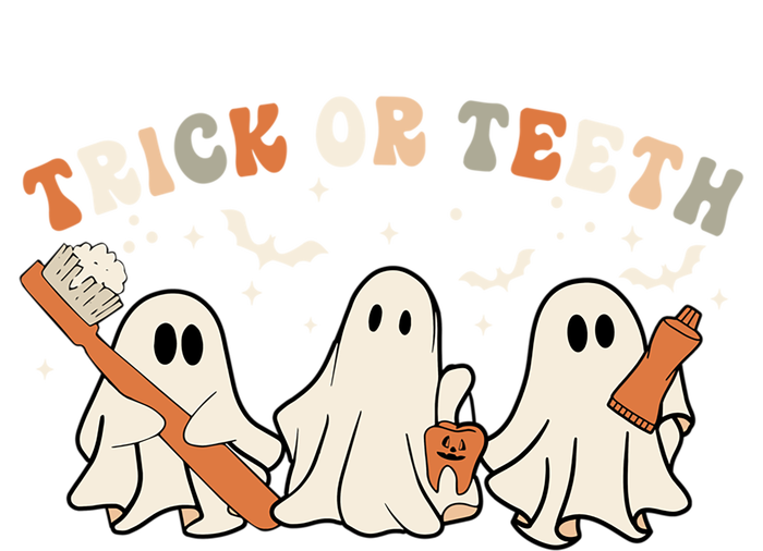 Trick Or Teeth Funny Boo Retro Groovy Style Dental Halloween Gift T-Shirt