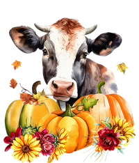 Cow Pumpkin Flower Auutmn Fall Farm Animal Thanksgiving Ladies Long Sleeve Shirt