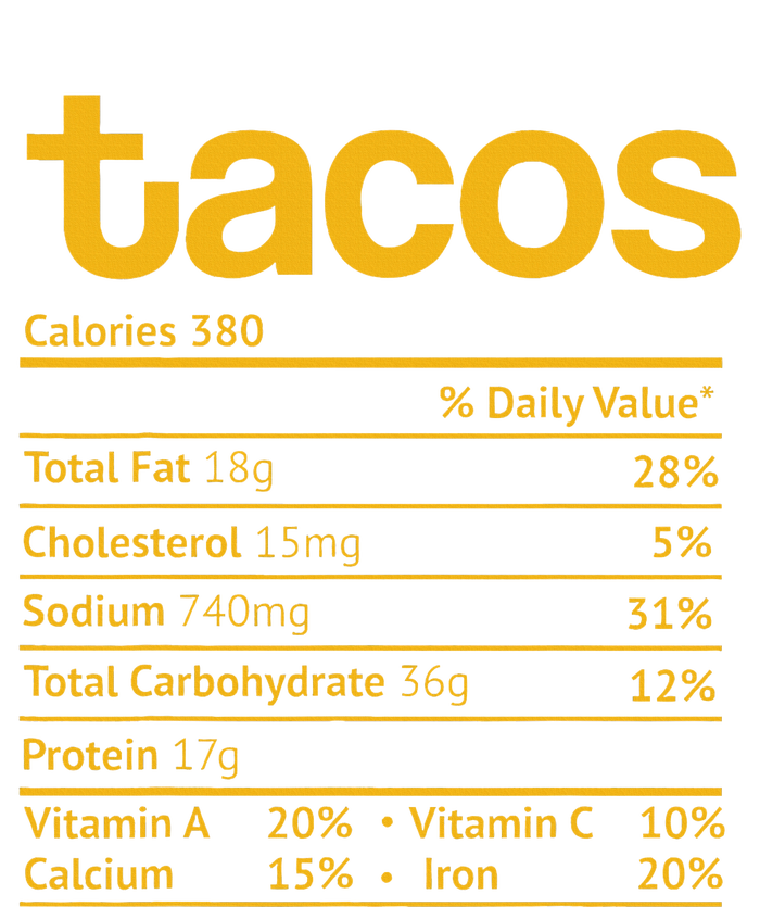 Tacos Nutrition Facts Funny Thanksgiving Christmas Food T-Shirt